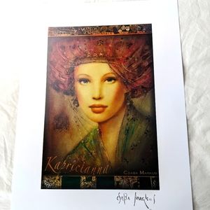 🎄 Csaba Markus "Kapricianna" woman art print COA green brown